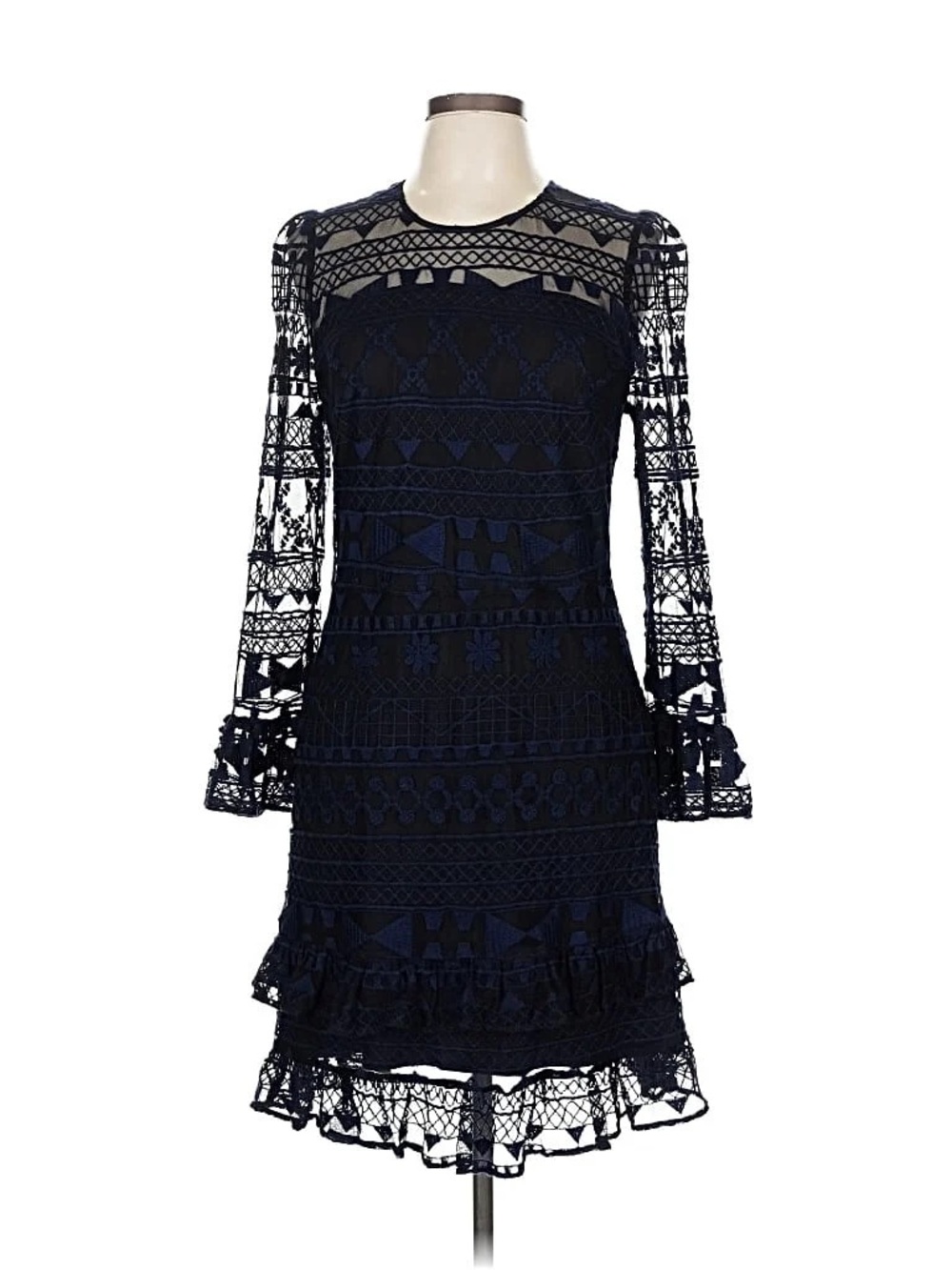 Parker Navy Lace Long Sleeve Cocktail Dress